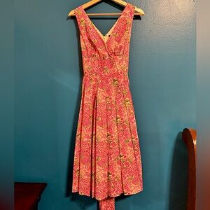 Liberty Cotton Pink Floral Midi Dress with Long Waist Tie by Brooks Brothers